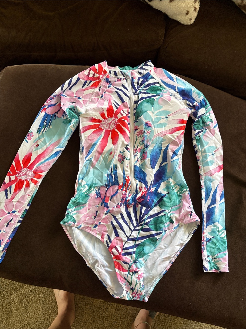 Floral Long-Sleeve One-Piece Swimsuit - Multicolor